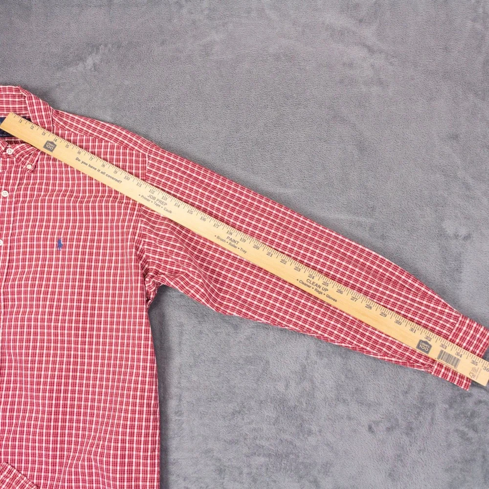 VTG Polo Ralph Lauren 90s Blake Two Ply Cotton Mens L Red White Plaid Shirt